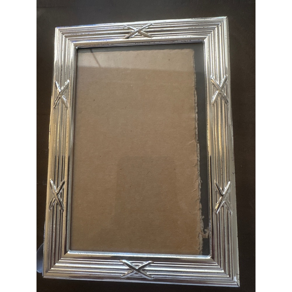Argento SC Silver Ribbed Picture Frame 4x6 Crisscross X Design Tabletop Decor